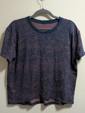 Lululemon Train To Be Short Sleeve Shirt In Ripple Wave Mineral Blue/Orange Soda